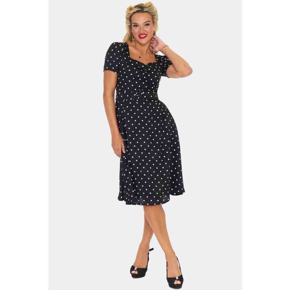 Voodoo Vixen - 40s Polka Dot Sweetheart Short dress - Black
